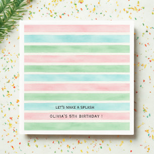 "Let’s Make a Splash Pink Blue Green Watercolor Napkin