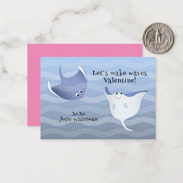Let’s Make Waves | Kids Stingray Valentine Card (Front/Back In Situ)
