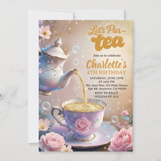 Let’s Par‑Tea Teacup & Teapot Tea Party Birthday Invitation (Front)