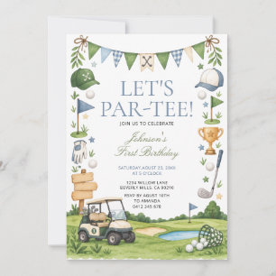 Let’s Par-Tee Golf Carts 1st Boy Birthday Party Invitation