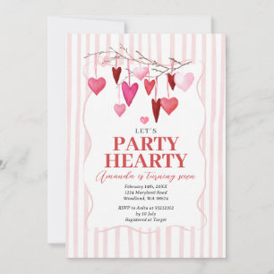 Let’s Party Hearty Pink Hearts Birthday Invitation