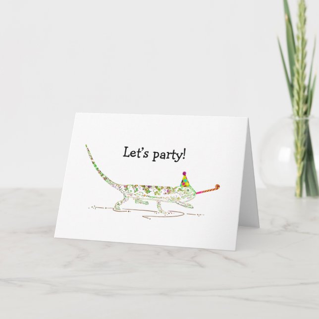 ‘Let’s Party!’ Psychedelic Chameleon Design Card (Front)