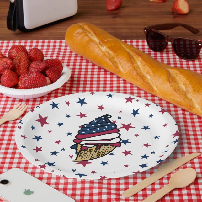 Let’s party! Red White Blue Ice Cream Paper Plate (Picnic)