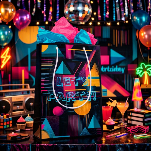 Let’s Party Retro 80s 90's Memphis Geometric Medium Gift Bag (Creator Uploaded)