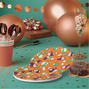 🍏 Let’s Party Started – Apple on orange Paper Plate