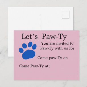Let’s Paw-ty Pink Dog Birthday Party Invitation Postcard
