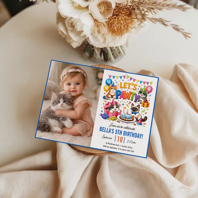 Let’s Pawty Cat 5th Birthday | Cute Kitty Birthday Invitation (Let’s Pawty Cat 5th Birthday | Cute Kitty Birthday Invitation
)
