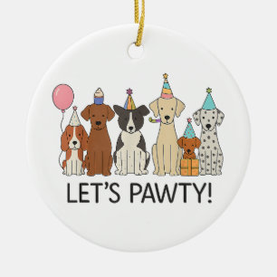 Let’s Pawty Cute Dogs Party Celebration Dog Lovers Ceramic Tree Decoration