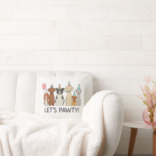 Let’s Pawty Cute Dogs Party Celebration Dog Lovers Cushion