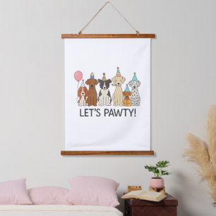 Let’s Pawty Cute Dogs Party Celebration Dog Lovers Hanging Tapestry