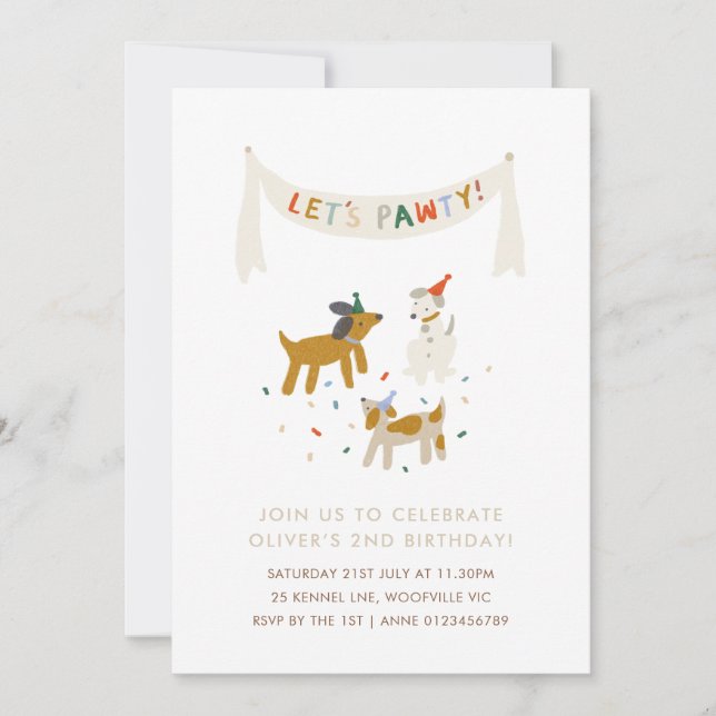 Let’s Pawty Dog Themed Birthday Invitation (Front)