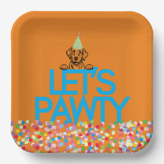 “Let’s PAWTY” Labrador Party Orange Paper Plate