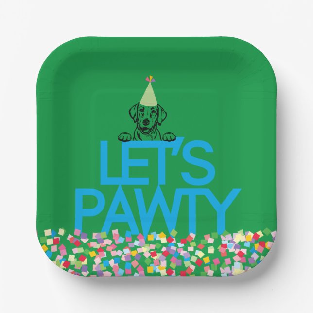 “Let’s PAWTY” Labrador Party Square Plates (Front)