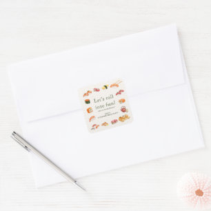 Let’s Roll into Fun! Sushi Birthday Party Invitati Square Sticker