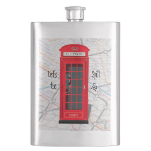 Let’s Spill the Tea – London Tube Map Red Phone Hip Flask