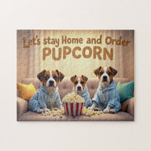 Let’s Stay Home and Order Pupcorn Cartoon dogs Jigsaw Puzzle