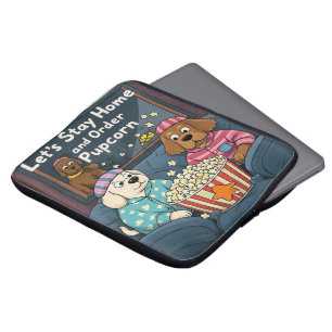 Let’s Stay Home and Order Pupcorn Cartoon dogs Laptop Sleeve