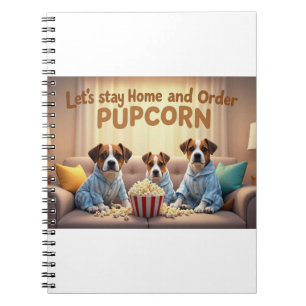 Let’s Stay Home and Order Pupcorn Cartoon dogs Notebook