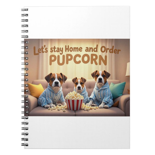 Let’s Stay Home and Order Pupcorn Cartoon dogs  Notebook (Front)