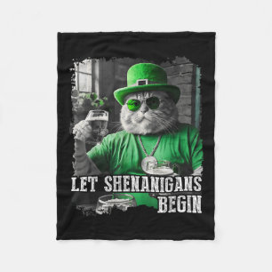 Let Shenanigans Begin Funny Fat Cat St. Patricks D Fleece Blanket