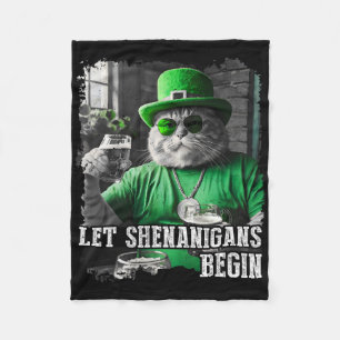 Let Shenanigans Begin Funny Fat Cat St. Patrick's Fleece Blanket