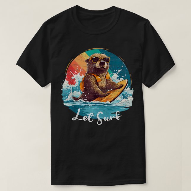 Let Surf California Sea Otter Surfing Otter 841 Lo T-Shirt (Design Front)