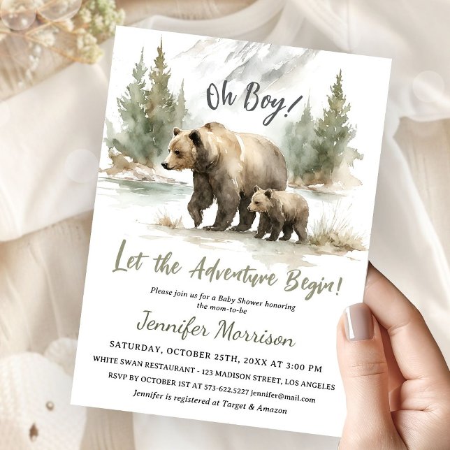 Let The Adventure Begin Baby Shower Boy Bear Invitation (Creator Uploaded)