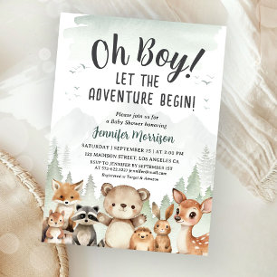 Let The Adventure Begin Baby Shower Boy Woodland Invitation