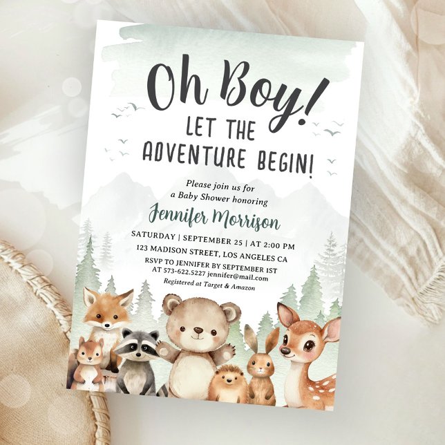 Let The Adventure Begin Baby Shower Boy Woodland Invitation (Creator Uploaded)