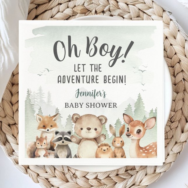 Let The Adventure Begin Baby Shower Boy Woodland Napkin (Creator Uploaded)