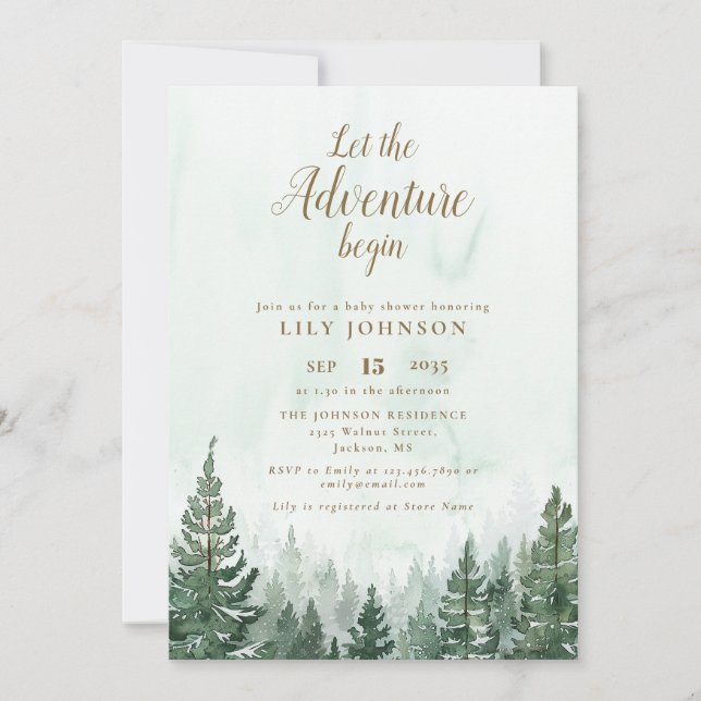 Let The Adventure Begin Baby Shower Photo QR Code Invitation (Front)