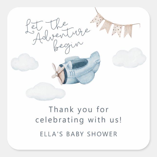 Let The Adventure Begin Baby Shower Square Sticker (Front)