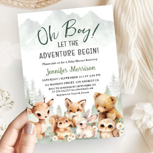 Let The Adventure Begin Boy Baby Shower Woodland Invitation