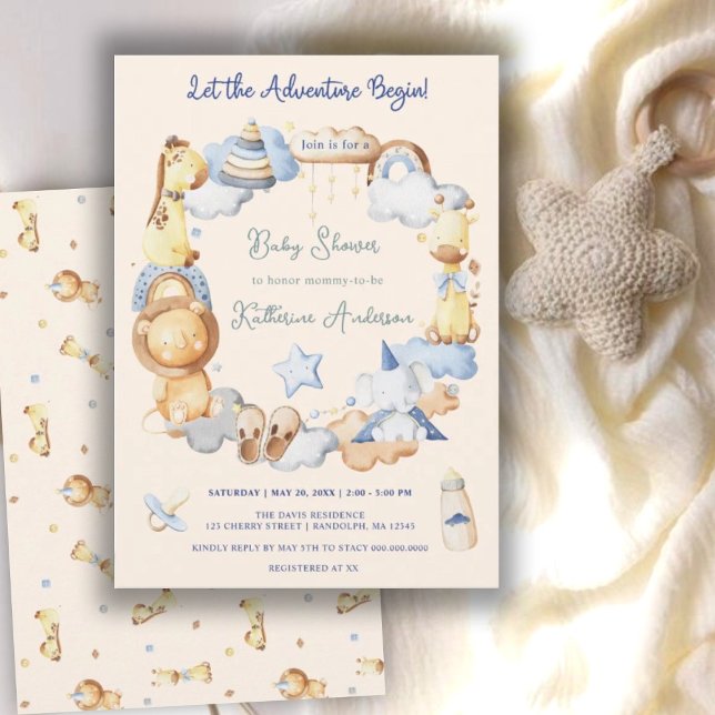 Let the Adventure Begin Boy Baby Toy Baby Shower  Invitation (Creator Uploaded)
