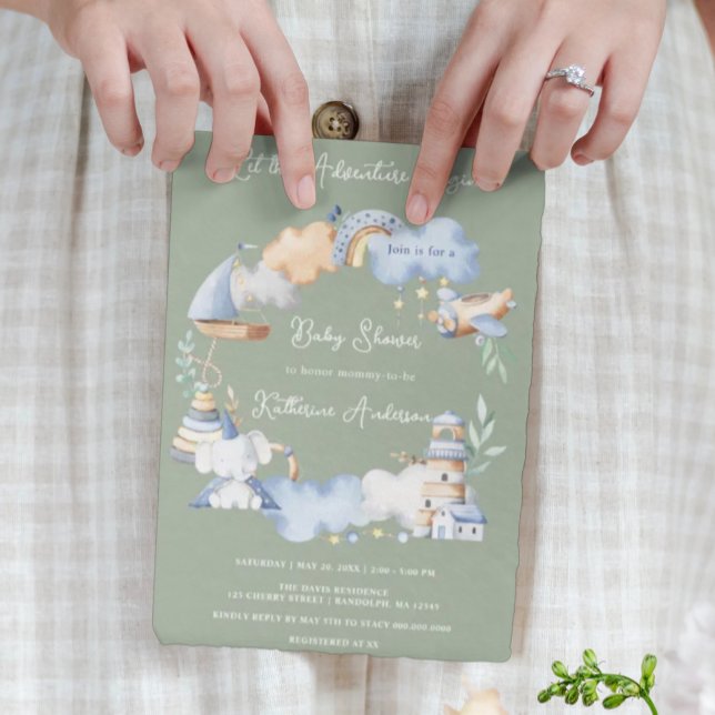 Let the Adventure Begin Boy Baby Toy Baby Shower Invitation (Creator Uploaded)