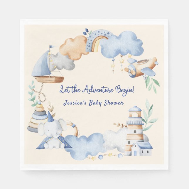 Let the Adventure Begin Boy Baby Toy Baby Shower  Napkin (Front)