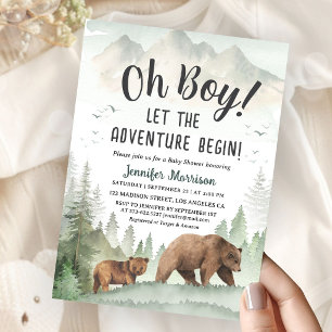 Let the Adventure Begin Boy Woodland Baby Shower Invitation