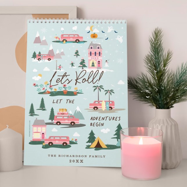 Let The Adventure Begin Chic Pink Retro Van Family Calendar (Let The Adventure Begin Chic Pink Retro Van Family Calendar)