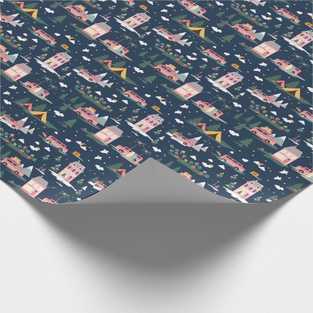 Let The Adventure Begin Chic Pink Retro Van Travel Wrapping Paper (Corner)