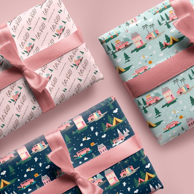 Let The Adventure Begin Chic Pink Retro Van Travel Wrapping Paper Sheet (Let The Adventure Begin Chic Pink Retro Van Travel Wrapping Paper Sheets)