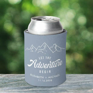 Let The Adventure Begin Dusty Blue Wedding Favour Can Cooler