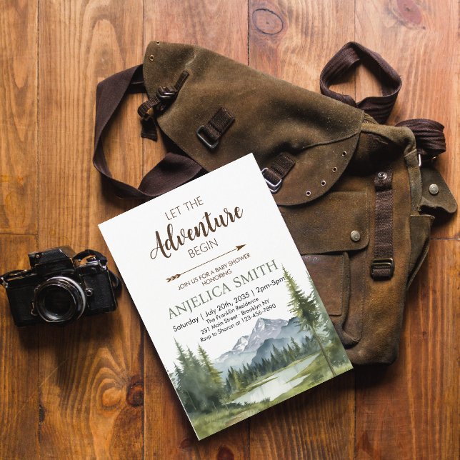 Let the Adventure Begin Forest Rustic Baby Shower Invitation (Creator Uploaded)