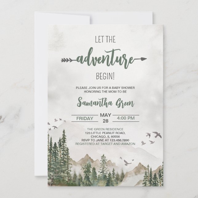 Let the Adventure Begin Gender Neutral Baby Shower Invitation (Front)