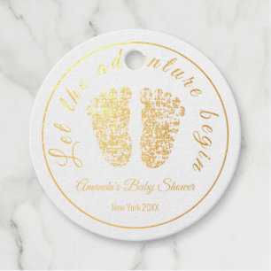 Let The Adventure Begin Gold Feet Foot Baby Shower Favour Tags