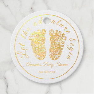 Let The Adventure Begin Gold Feet Foot Baby Shower Favour Tags