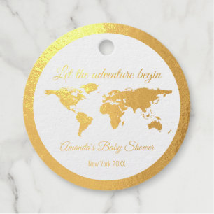 Let The Adventure Begin Golden Globe  Baby Shower Favour Tags