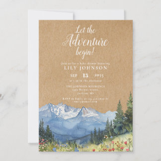 Let The Adventure Begin Mountain Baby Shower Invitation