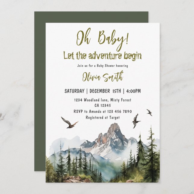 Let The Adventure Begin Mountain  Baby Shower Invitation (Front/Back)