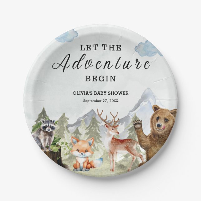 Let the Adventure Begin Mountain Boy Baby Shower  Paper Plate (Front)