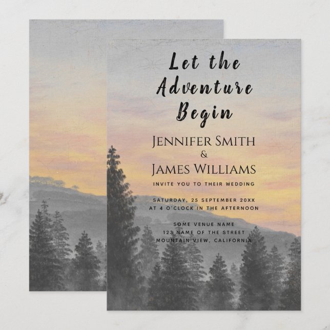 Let the Adventure Begin Mountain Forest Wedding Invitation (Front/Back)